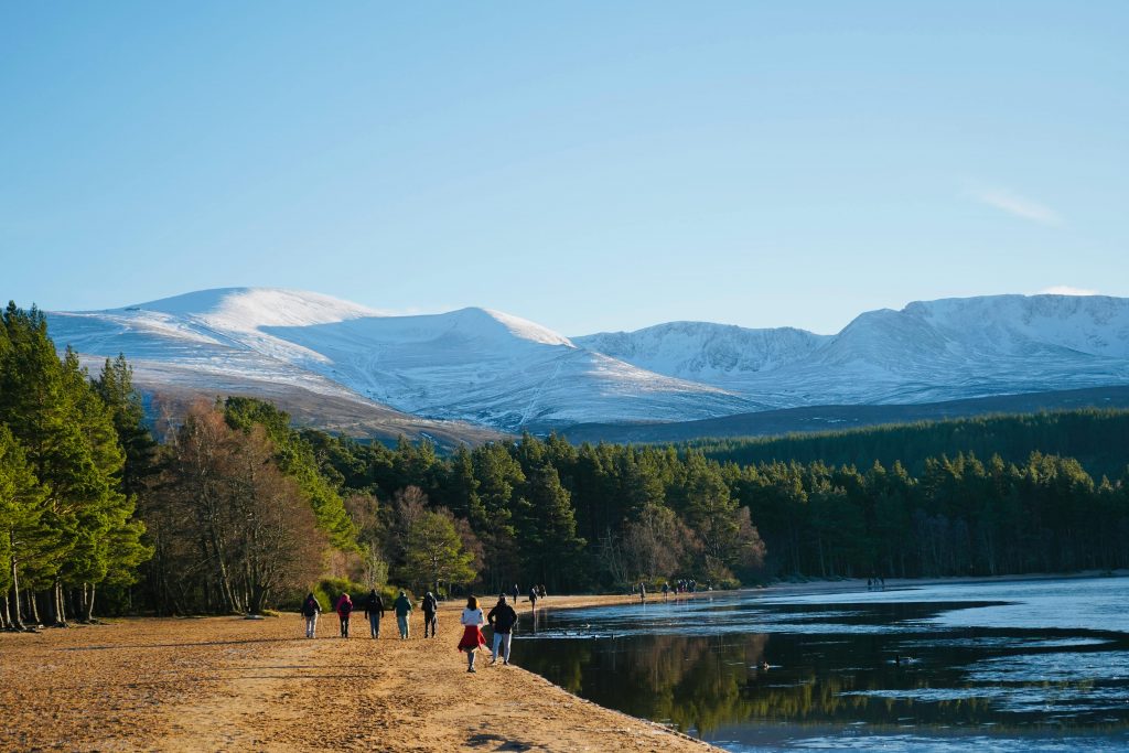 Aviemore lodging options with a view of the Cairngorm Mountains.